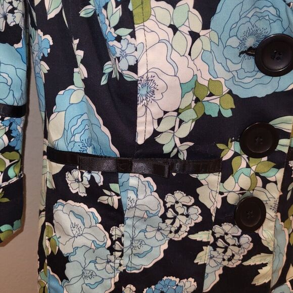 Vintage 90s Rampage Medium Blue Floral Blazer Fitted Cropped 3 Button Jacket - Picture 12 of 16